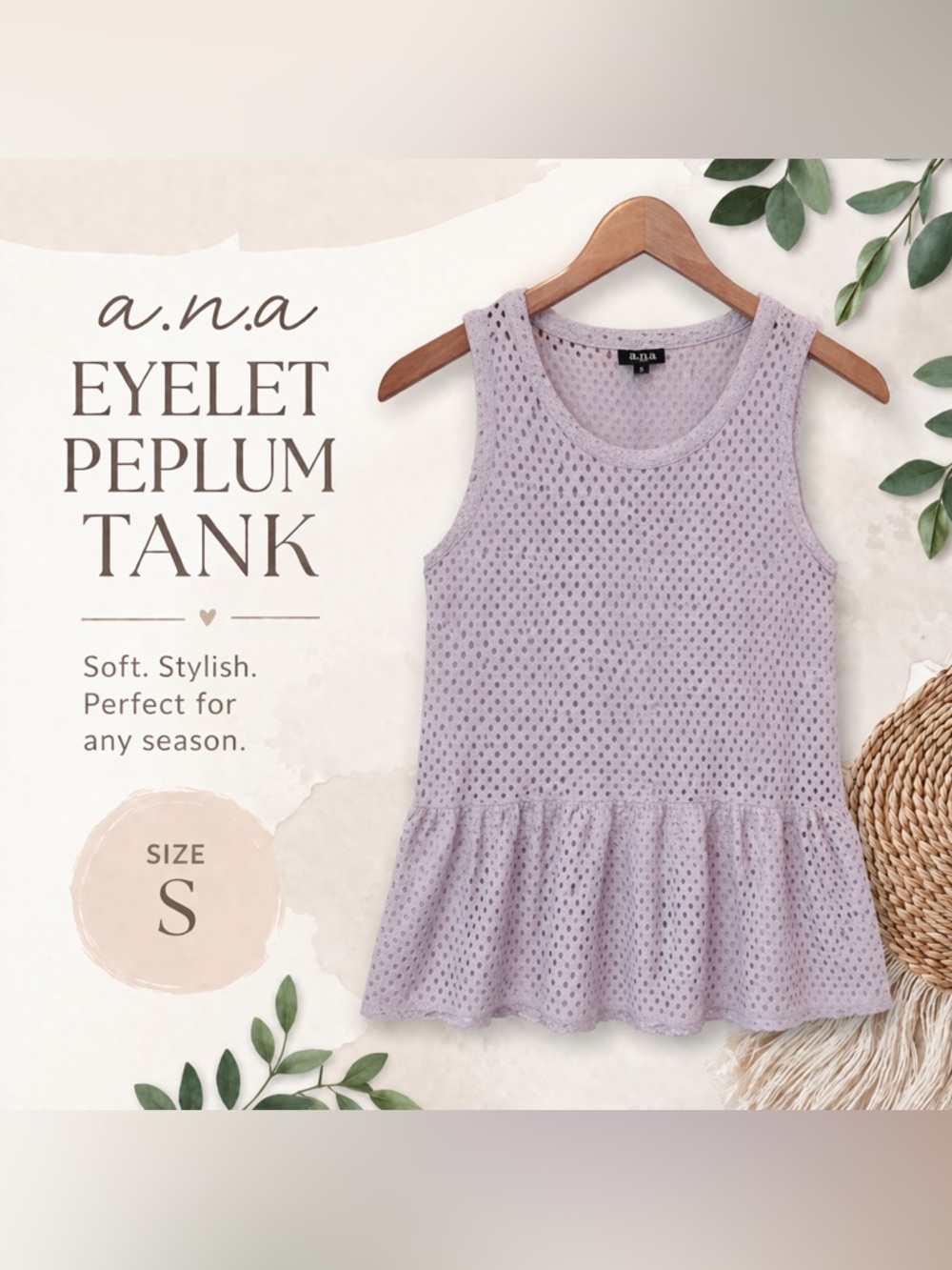 a.n.a Lavender Eyelet Peplum Tank